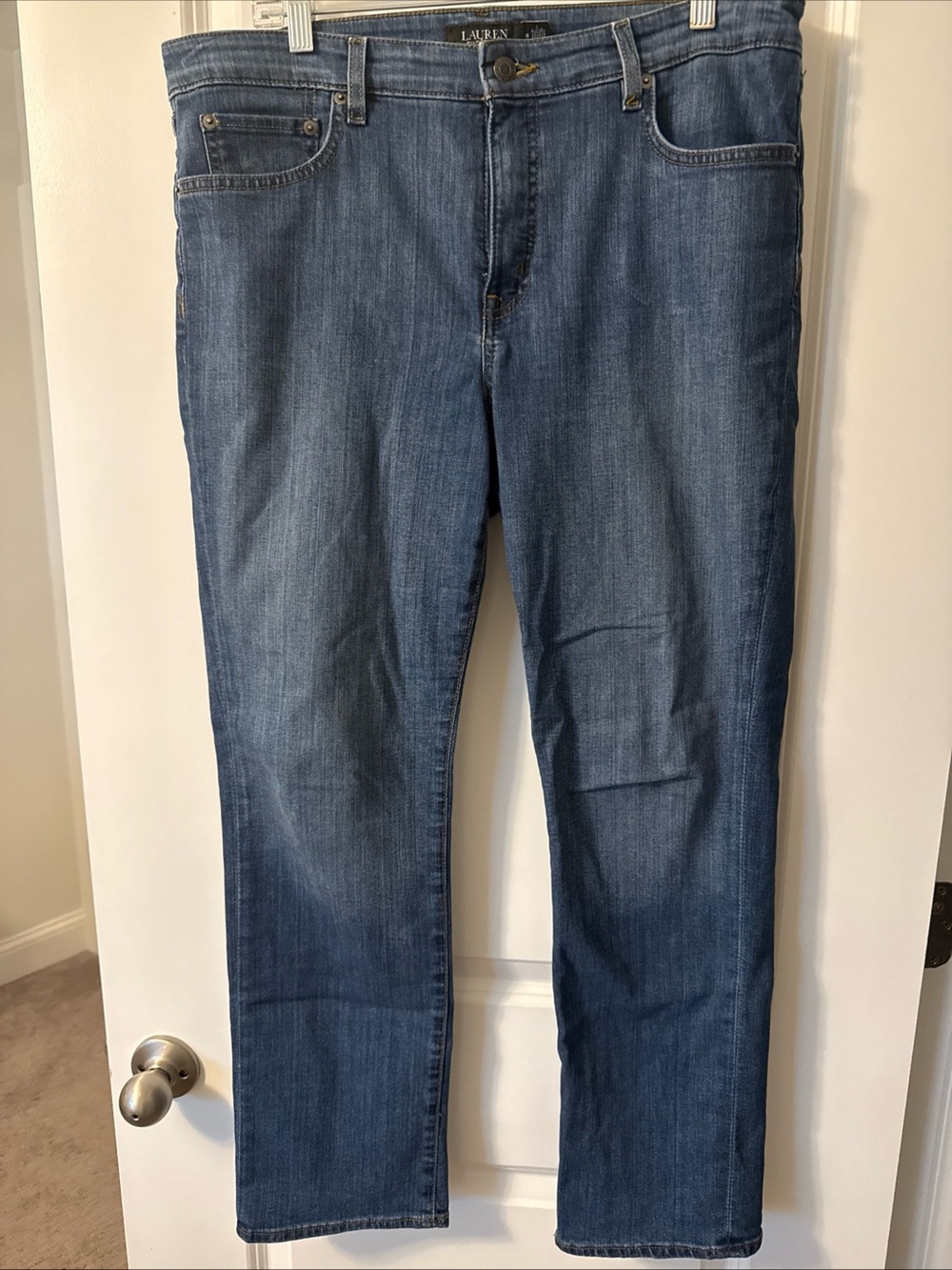 Lauren Ralph Lauren Jeans Women 14 Blue Denim Cotton Mid Rise Straight Leg